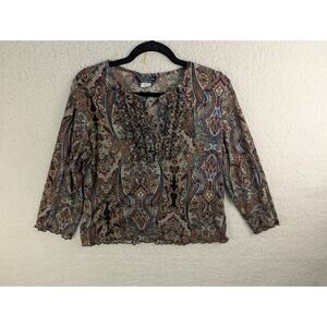 New York City Design Co Woman's Large Brown Pleated Floral Paisley Blouse
